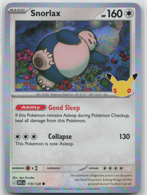 119/128 Snorlax Holo Common ME: 30th Celebration NM