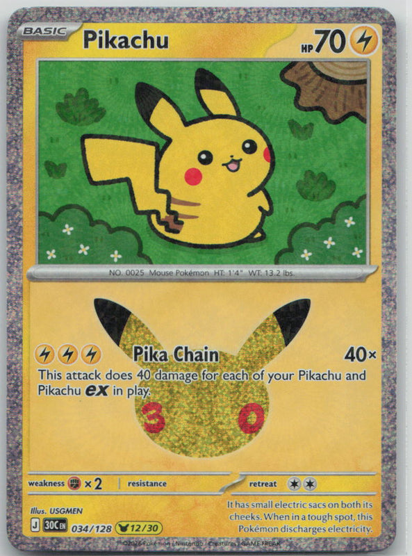 034/128 Pikachu Pikachu Rare ME: 30th Celebration NM