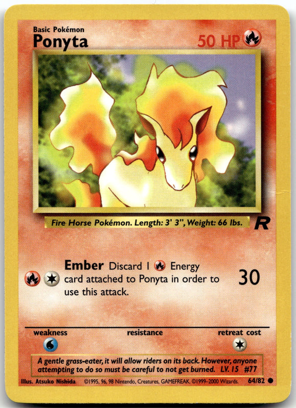 64/82 Ponyta Unlimited Common Team Rocket NM