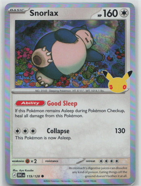 119/128 NM Snorlax Common ME: 30th Celebration