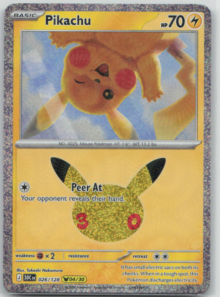 026/128 Pikachu Holo Pikachu Rare ME: 30th Celebration NM