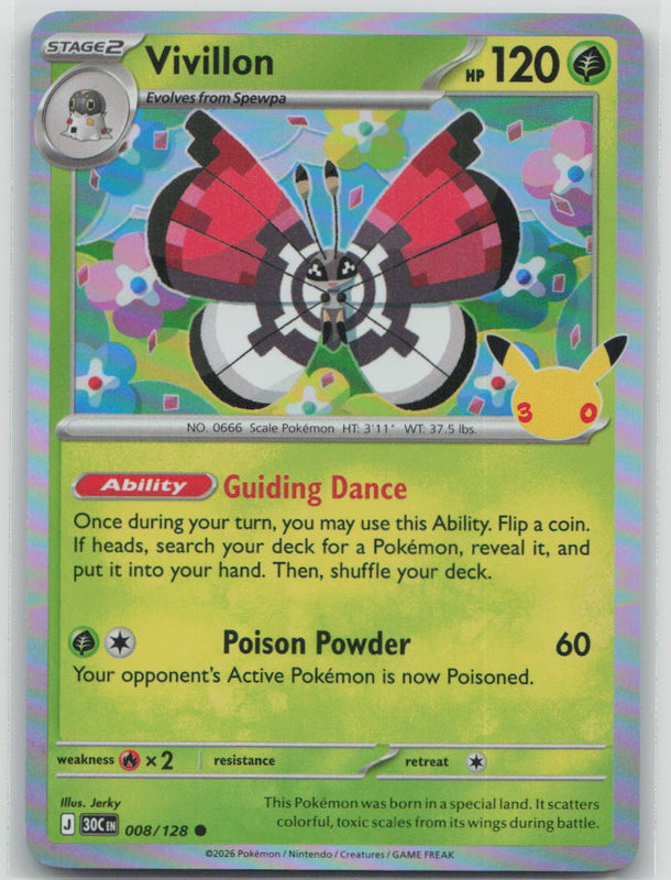 008/128 Vivillon Holo Common ME: 30th Celebration NM