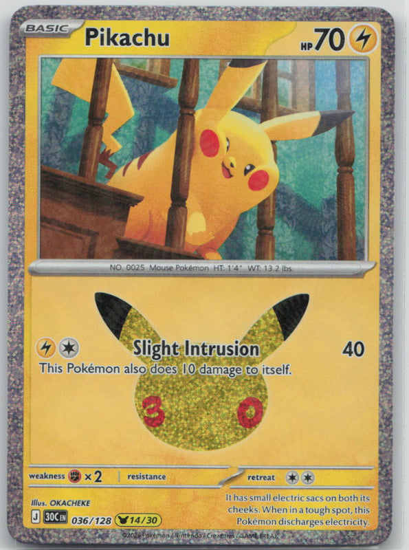 036/128 NM Pikachu Pikachu Rare ME: 30th Celebration