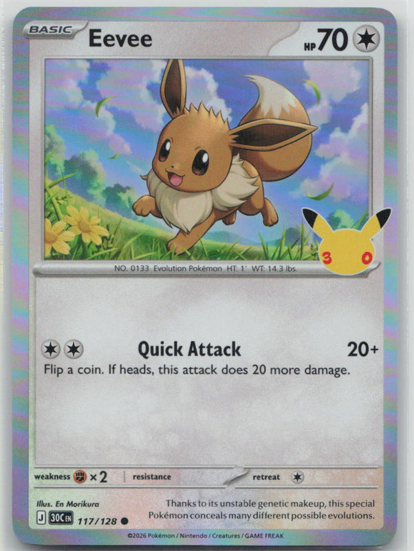 117/128 Eevee Common ME: 30th Celebration NM