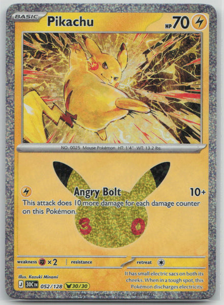 052/128 Pikachu Holo Pikachu Rare ME: 30th Celebration NM