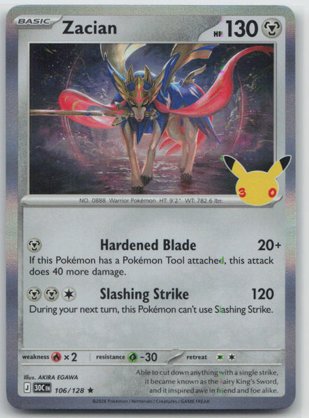 106/128 NM Zacian Rare ME: 30th Celebration