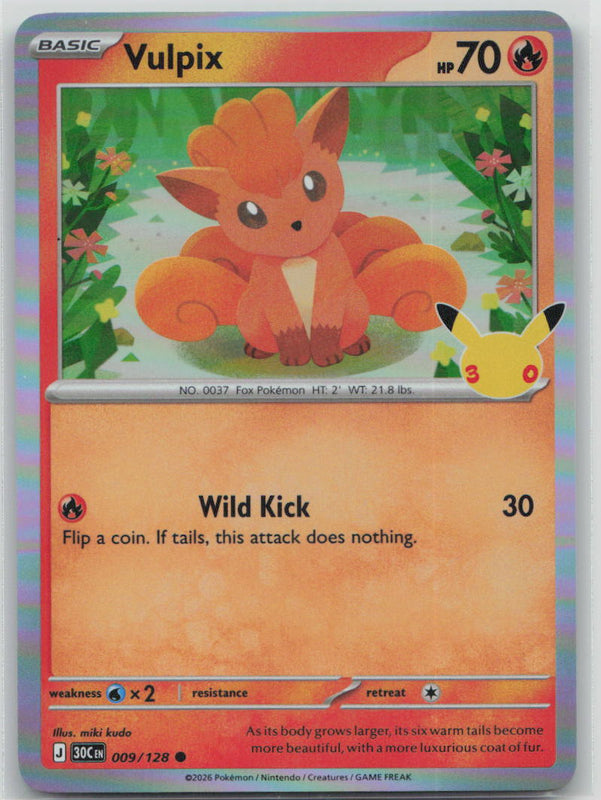 009/128 Vulpix Holo Common ME: 30th Celebration NM