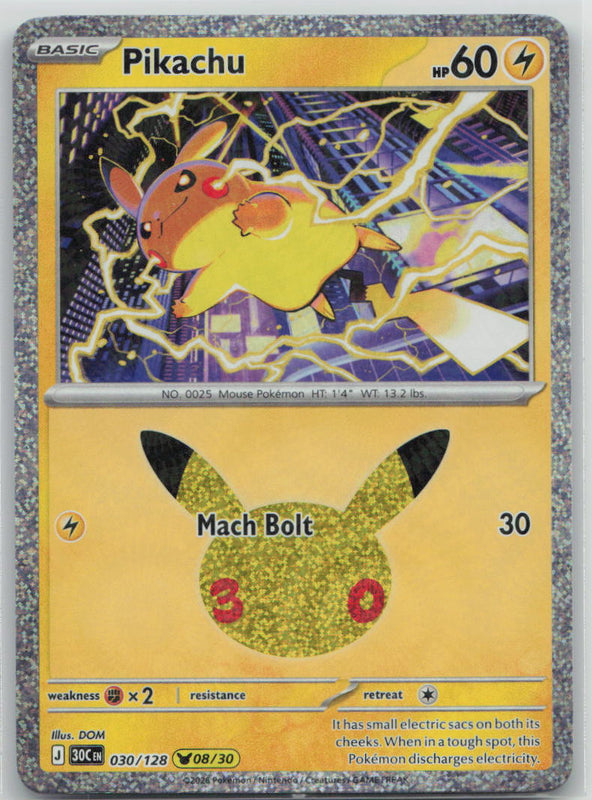 030/128 Pikachu Holo Pikachu Rare ME: 30th Celebration NM