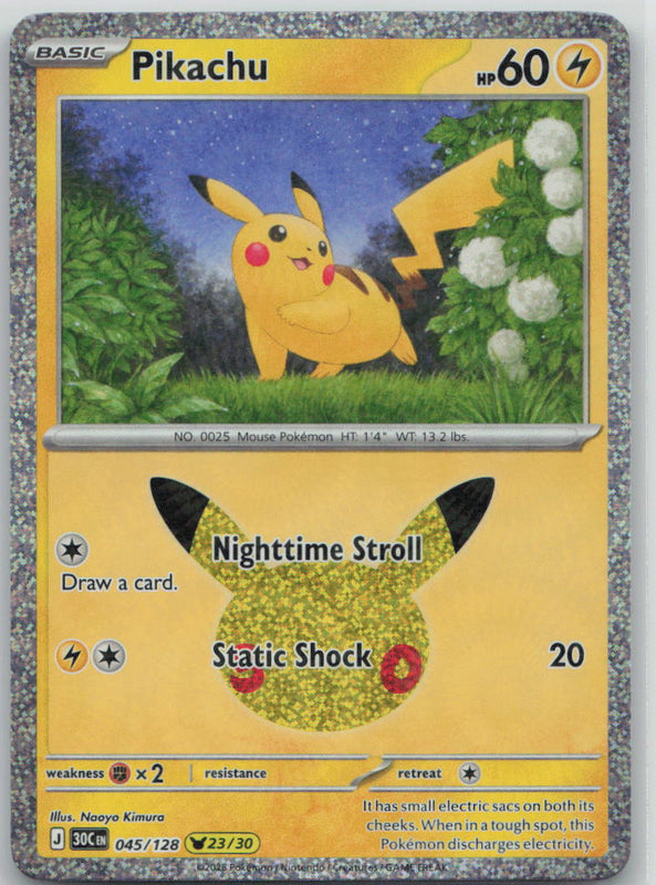 045/128 Pikachu Holo Pikachu Rare ME: 30th Celebration NM