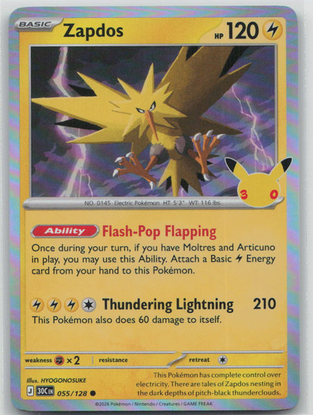 055/128 NM Zapdos Common ME: 30th Celebration