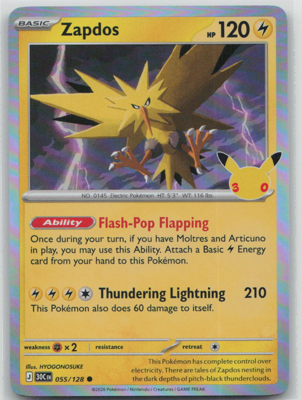 055/128 NM Zapdos Common ME: 30th Celebration