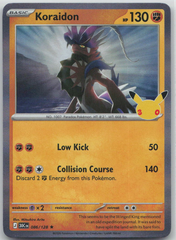 086/128 Koraidon Holo Rare ME: 30th Celebration NM