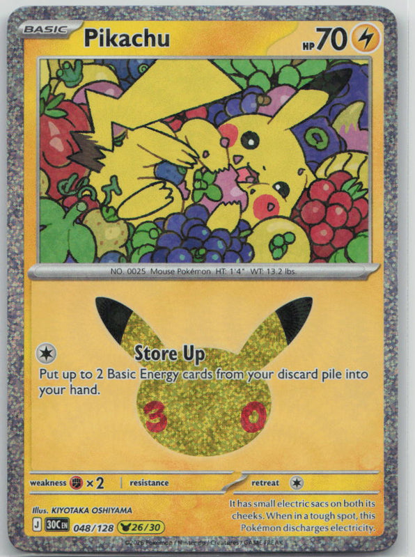 048/128 Pikachu Holo Pikachu Rare ME: 30th Celebration NM