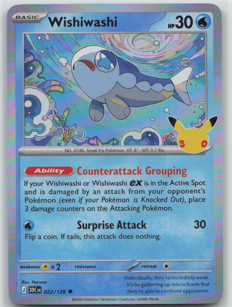 022/128 Wishiwashi Holo Common ME: 30th Celebration NM