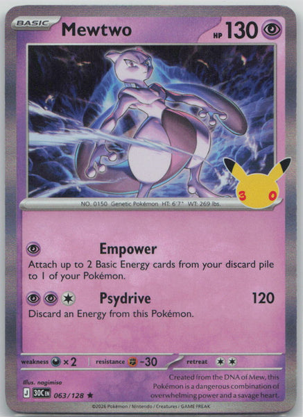 063/128 NM Mewtwo Rare ME: 30th Celebration