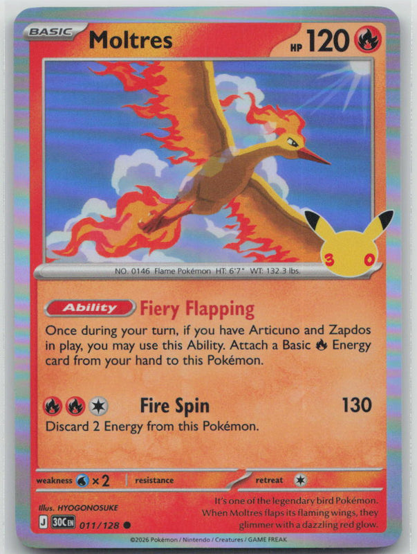 011/128 Moltres Holo Common ME: 30th Celebration NM