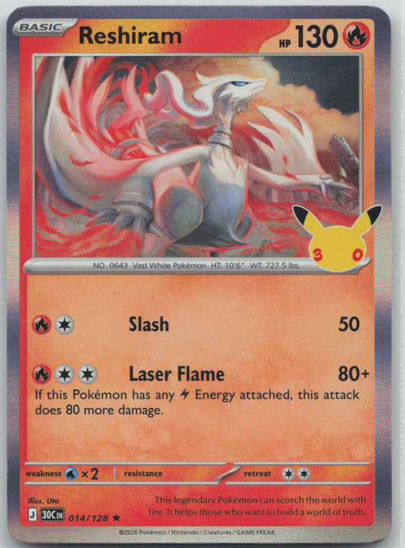 014/128 Reshiram Holo Rare ME: 30th Celebration NM