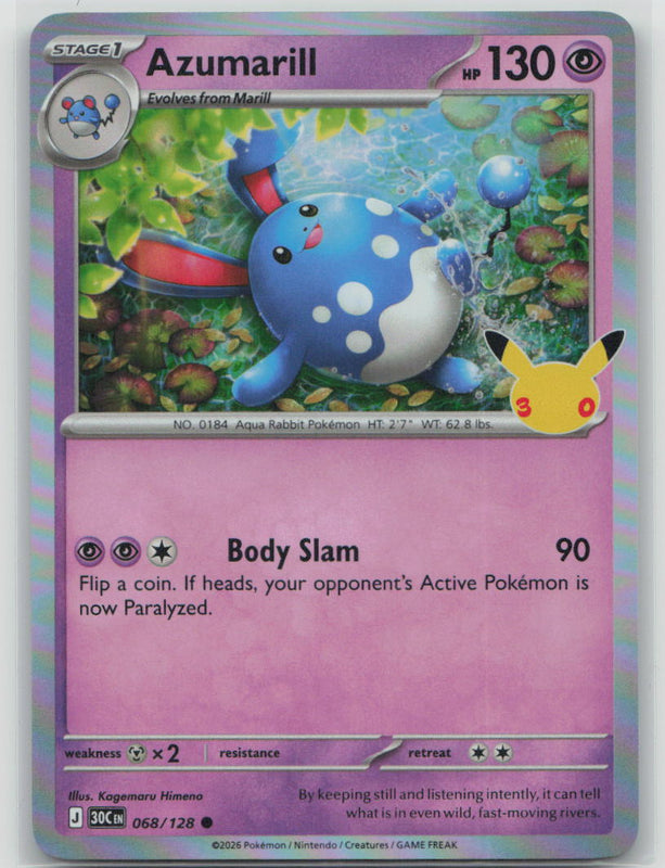 068/128 Azumarill Holo Common ME: 30th Celebration NM