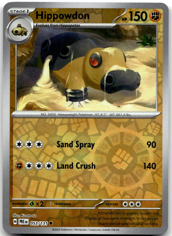 053/131 Hippowdon Reverse Holo Common SV: Prismatic Evolutions NM