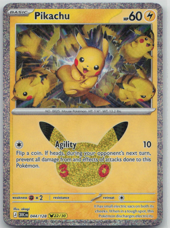 044/128 Pikachu Pikachu Rare ME: 30th Celebration NM