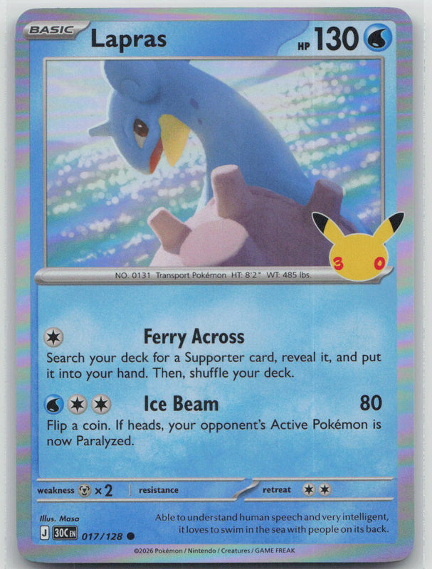 017/128 Lapras Holo Common ME: 30th Celebration NM