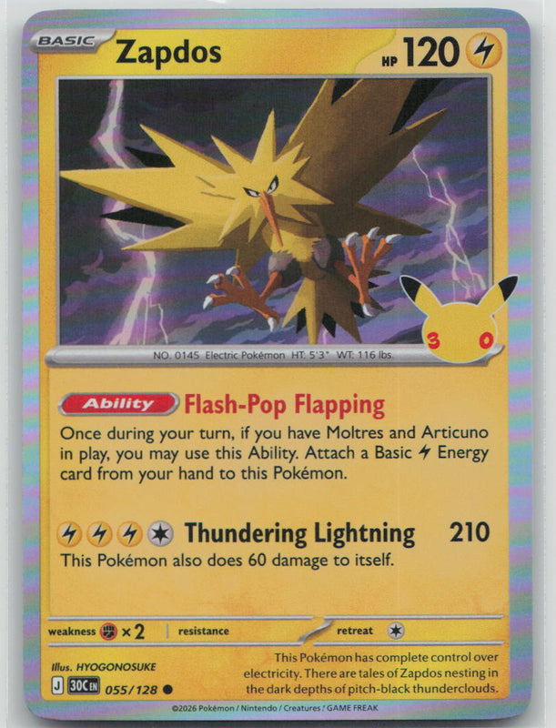 055/128 Zapdos Holo Common ME: 30th Celebration NM