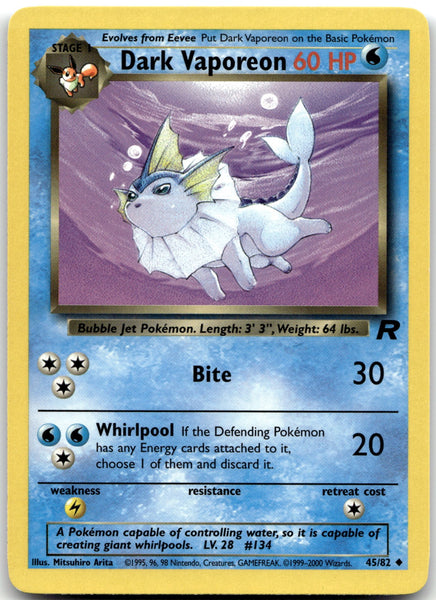 45/82 Dark Vaporeon Unlimited Uncommon Team Rocket NM