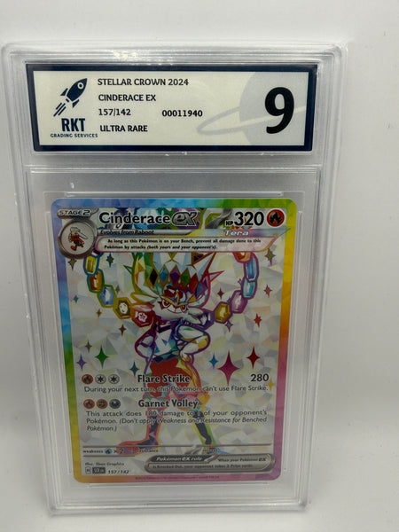 Cinderace ex 157/142 RKT 9 – front of exact graded card