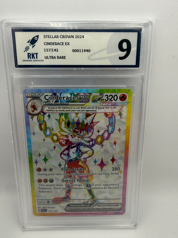 Cinderace ex 157/142 RKT 9 – front of exact graded card