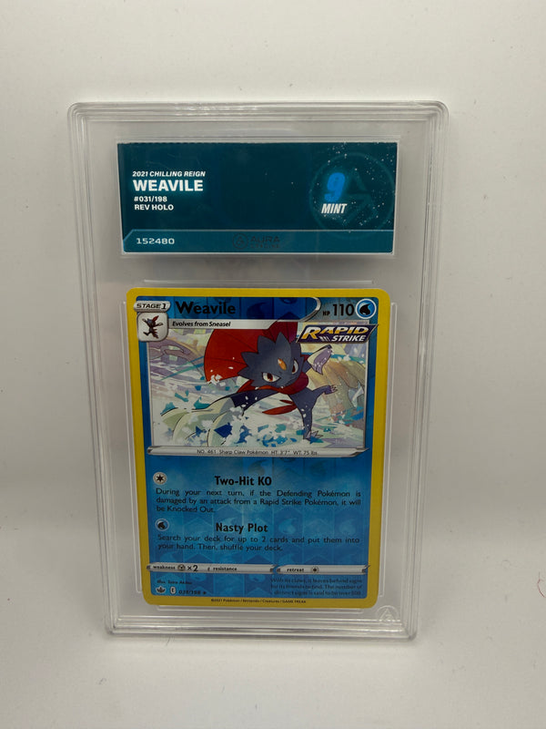 Weavile 031/198 Aura Grading 9 Mint – front of exact graded card